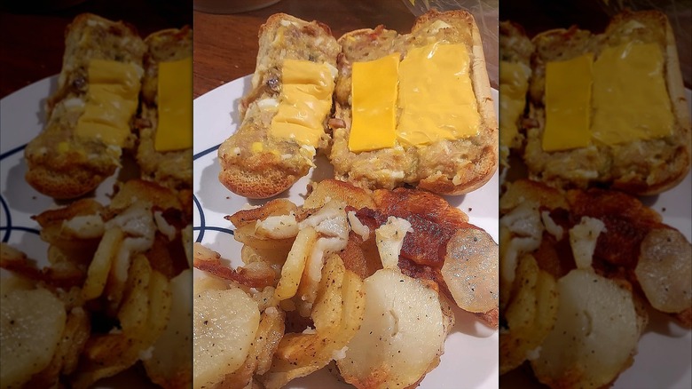 Open-faced tuna Bumstead sandwiches with skillet fried potatoes