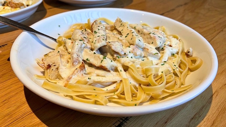 A plate of Chicken Alfredo from Olive Garden
