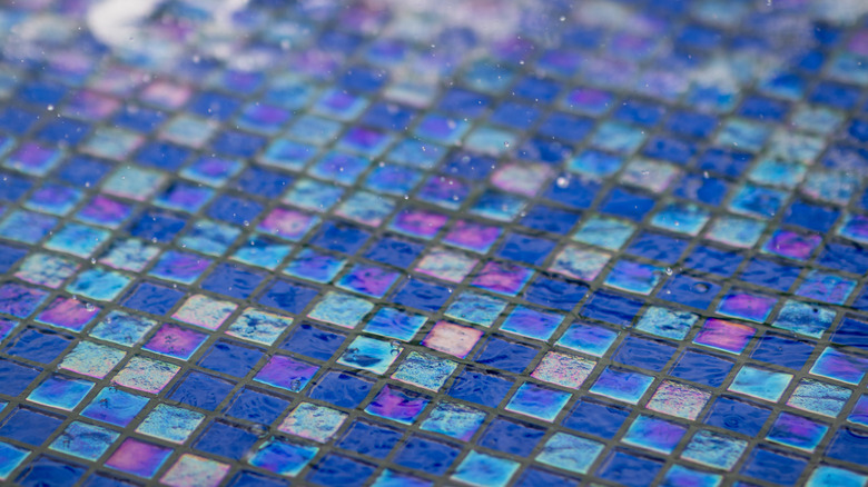 bright blue iridescent tile close up