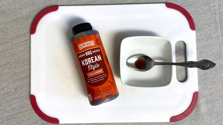 Aldi Korean BBQ sauce displayed with a sample in a spoon
