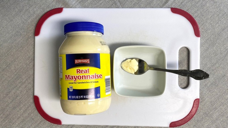 Aldi real mayonnaise displayed with a sample in a spoon