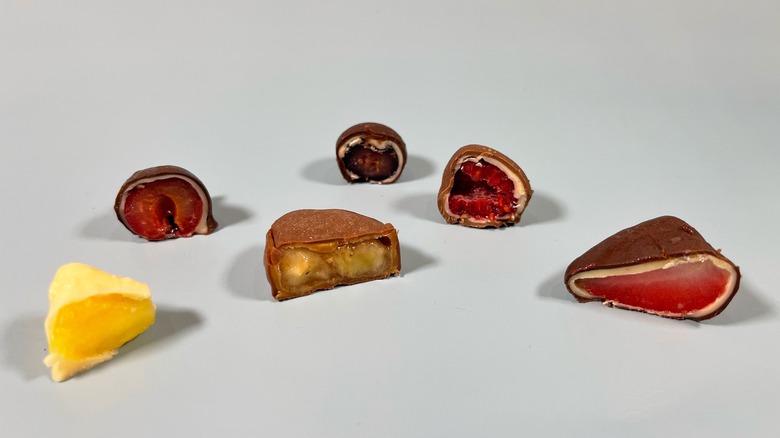 6 Trü Frü flavors cut in half to reveal their centers