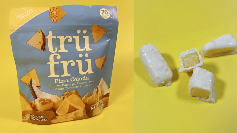 Trü Frü piña colada flavor on a yellow background