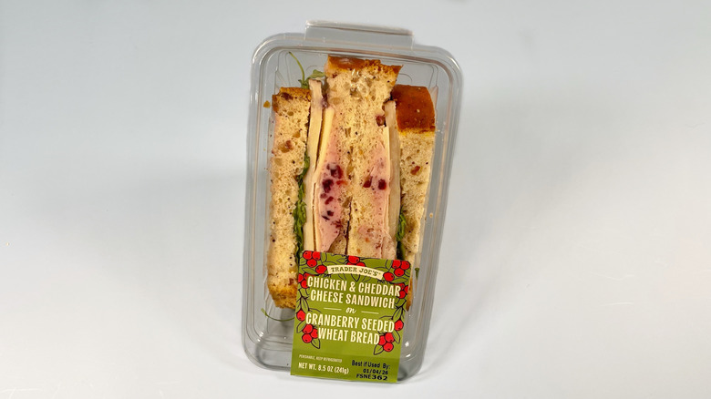 Trader Joe's Chicken and Cheddar Cheese Sandwich in a plastic container