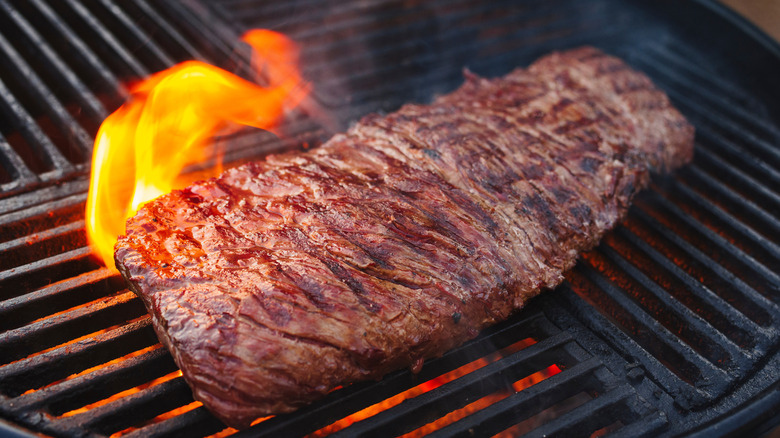A bavette steak on the grill