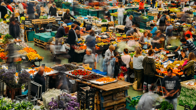 A bustling market with many people