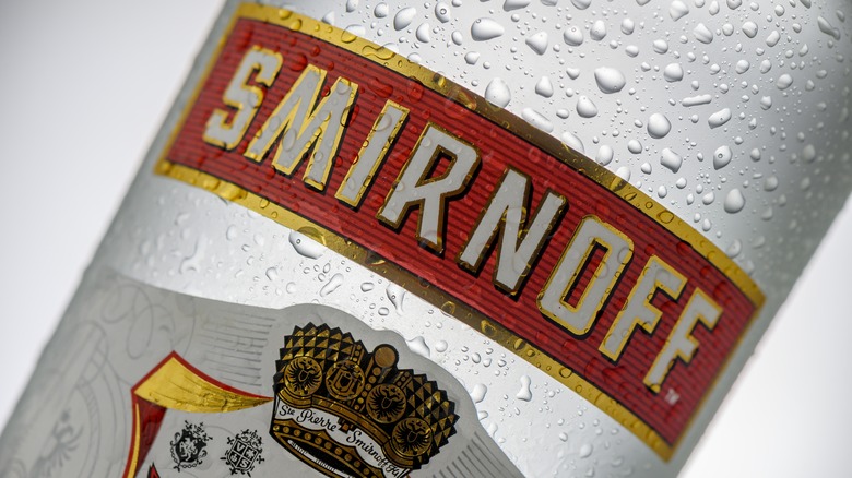Tight view of Smirnoff bottle label