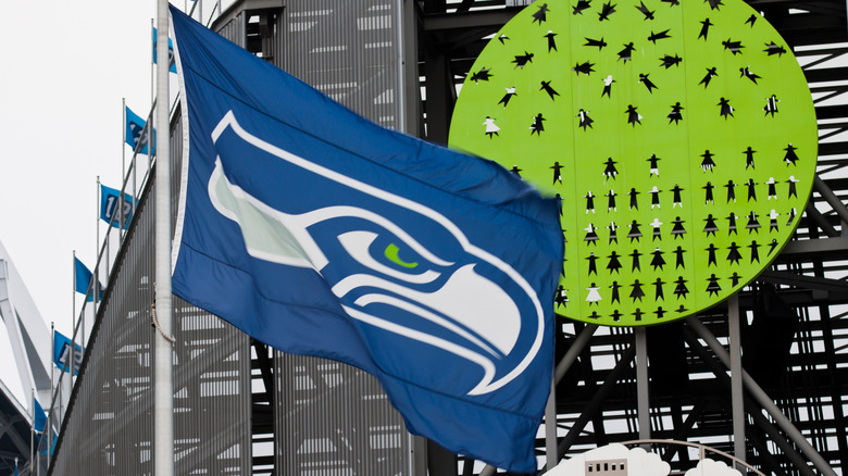 Seattle Seahawks flag outside stadium
