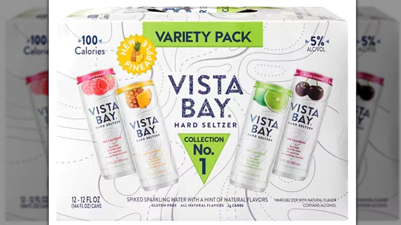 A box of Vista Bay hard seltzers against a white background