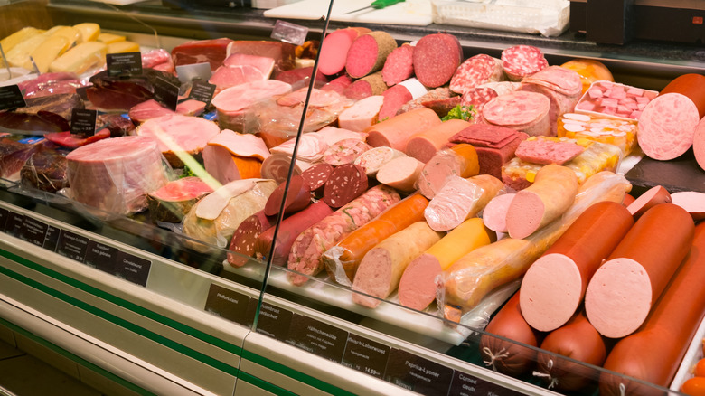 Refrigerated display of deli meats