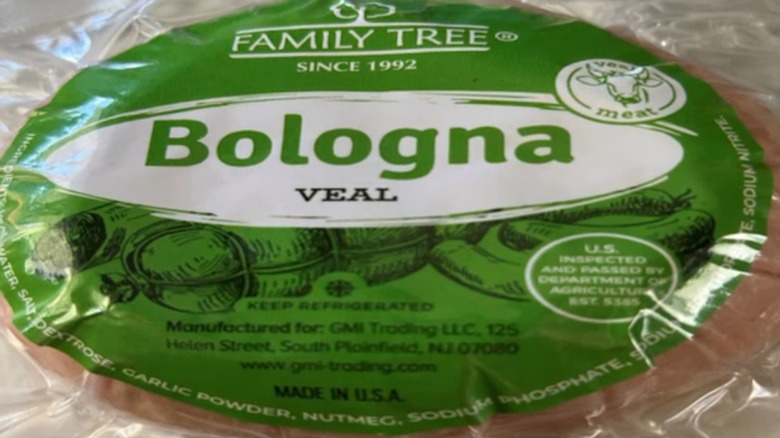 Green and white package of Family Tree Veal Bologna