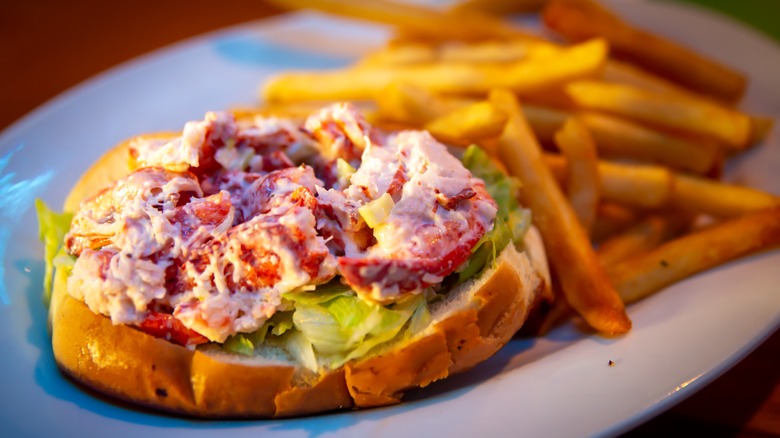 Lobster roll with fries at a Boston pub