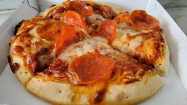 Godfather's pepperoni pizza in a white cardboard box