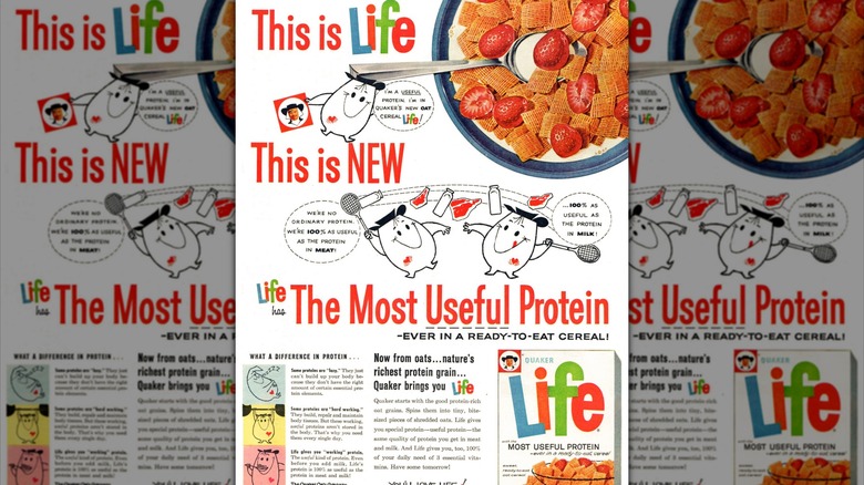 Life Cereal ad that reads "This is Life, this is new, Life has the most useful protein."