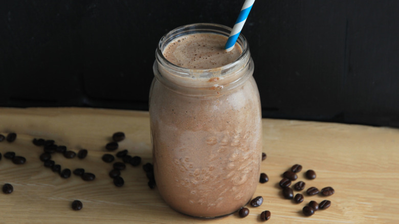 A glass with yogurt coffee