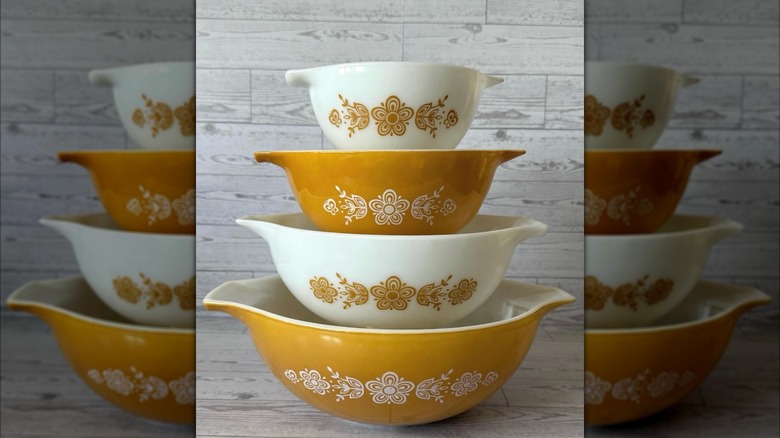 Stack of butterfly Gold bowls