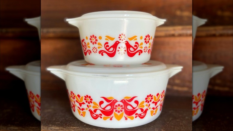 Stack of Friendship print dishes