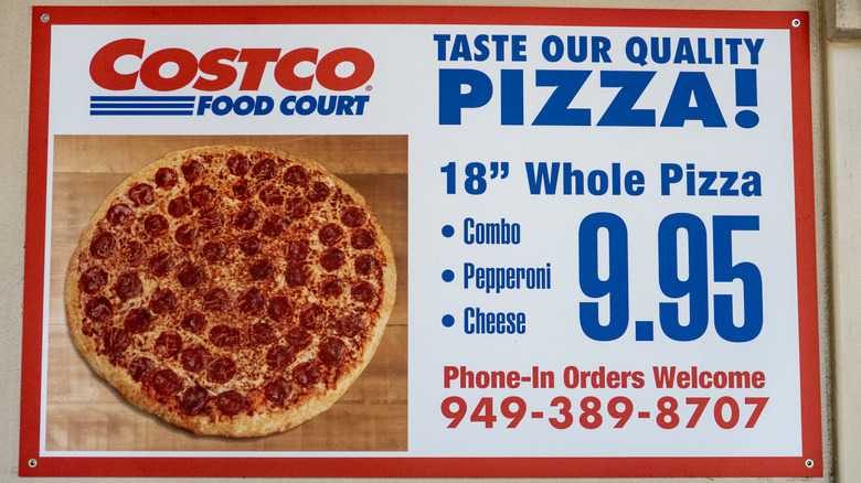 Costco Food Court sign advertising pizza