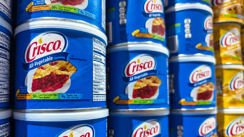 Stacks of Crisco on a shelf