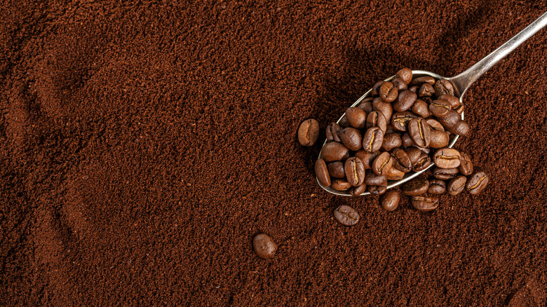 Ground coffee and beans.