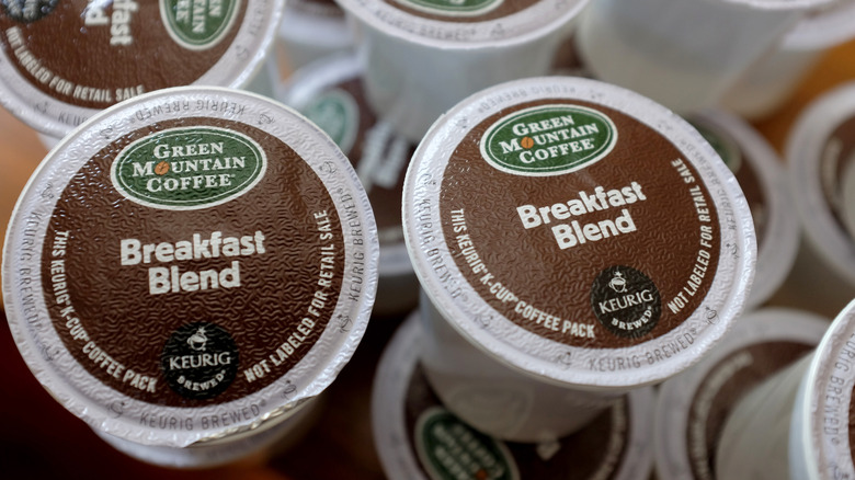 Multiple Green Mountain Coffee Keurig pods.