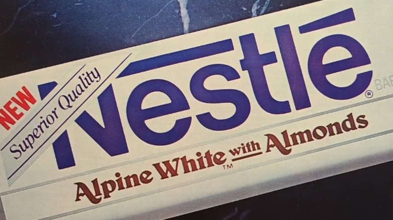 Close up of packaging for Nestlé Alpine White