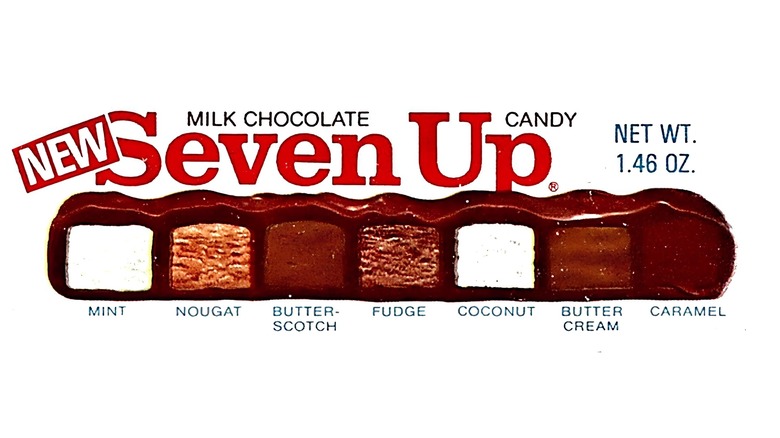 Close up of label for Seven Up candy bar