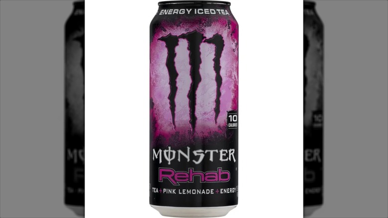A can of Monster Rehab Tea + Pink Lemonade