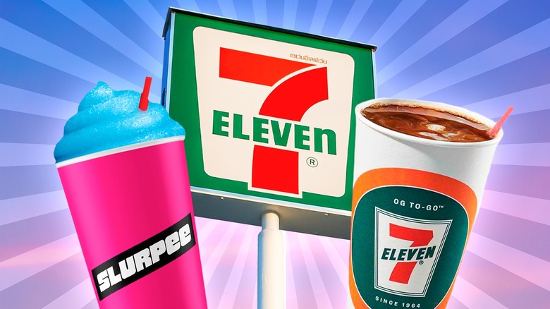 7-Eleven store sign and drinks