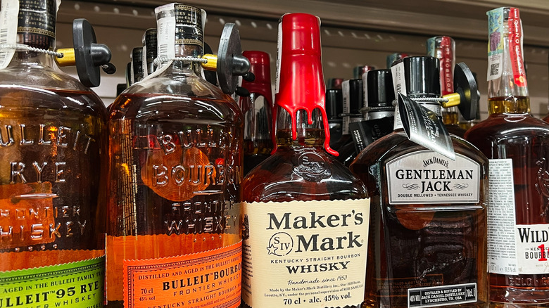 Rows of bourbon on shelf