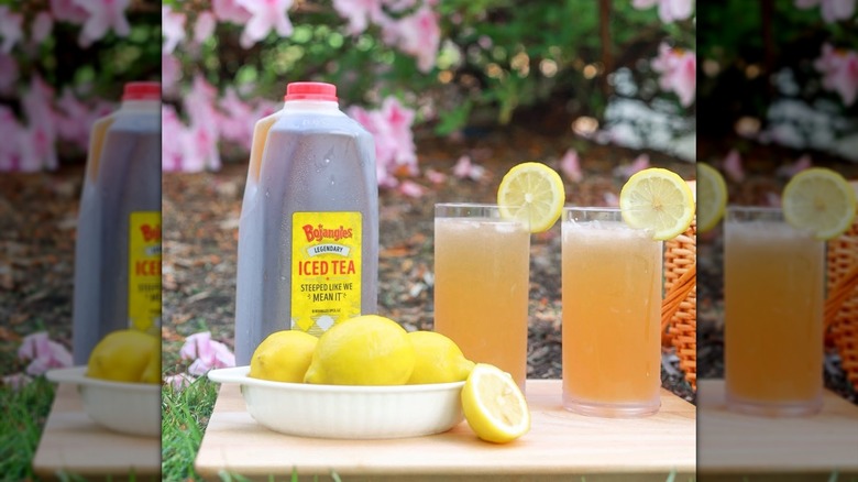 Half gallon of Bojangles sweet tea next to two Arnold Palmers