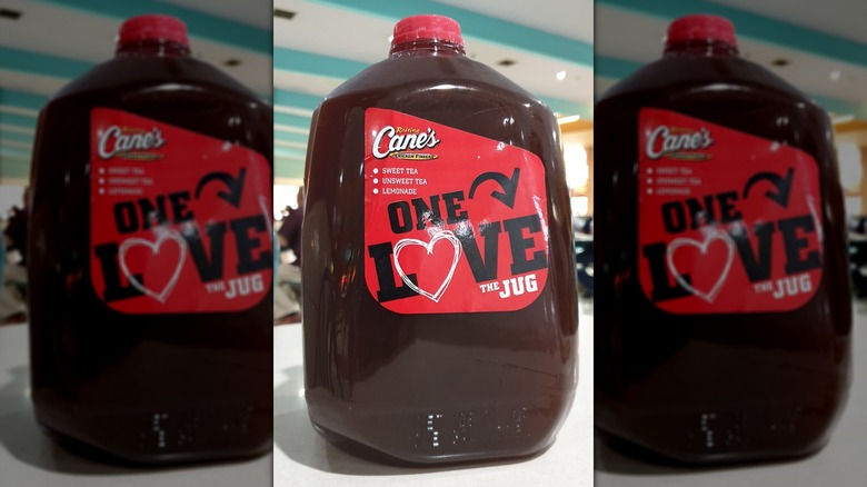 Gallon jug of Raising Cane's sweet tea