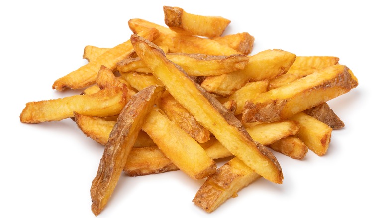 Close-up image of crispy skin-on fries