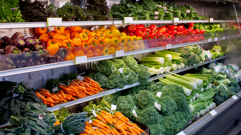 Colorful produce section in a grocery store