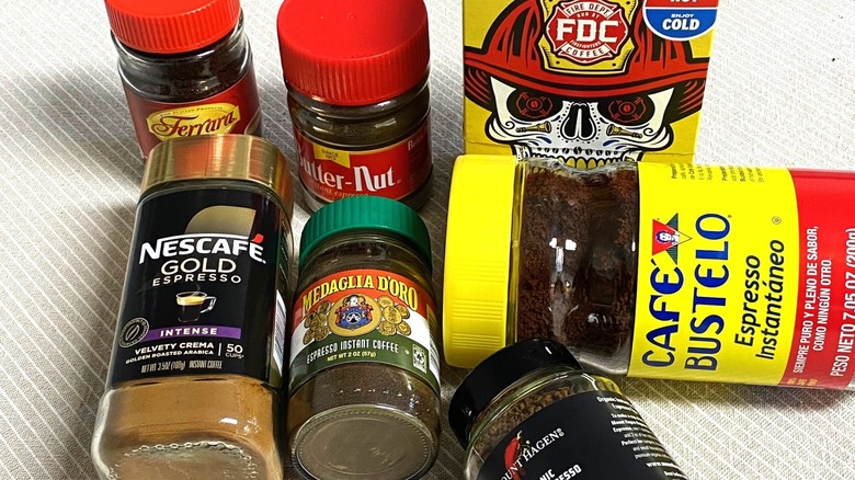 seven instant espresso brands on a table