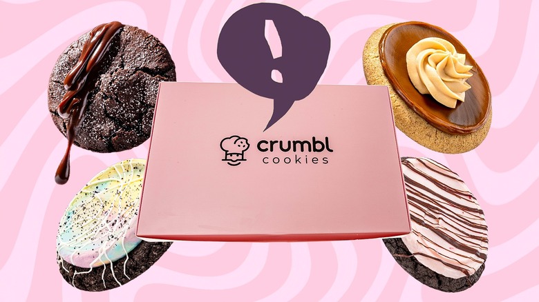 Crumbl Cookies on pink background