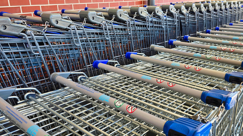 Shopping carts lined up at Aldi