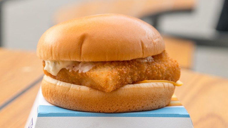 McDonald's fish sandwich on cardboard container