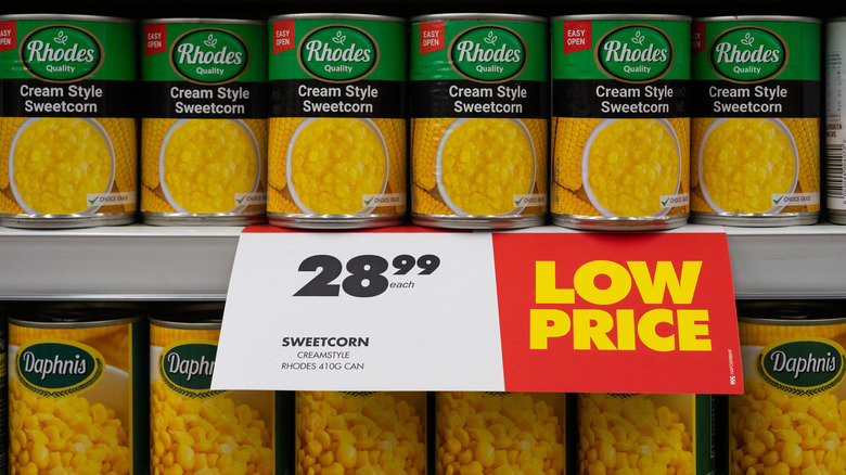 Shelves of canned corn