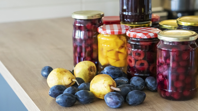 Jars of canned fruit