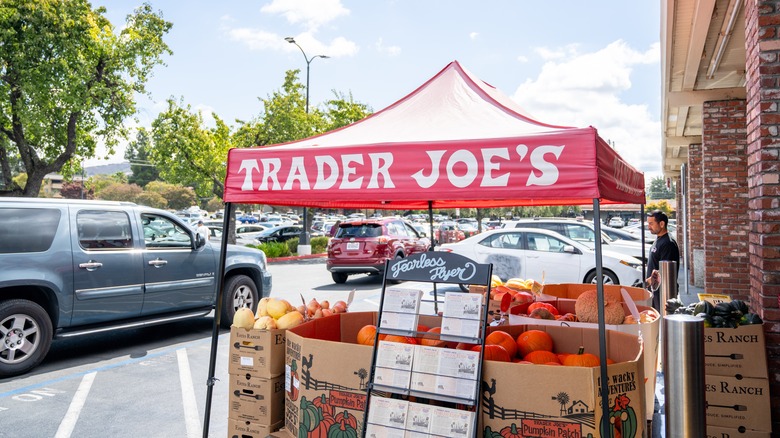 Red Trader Joe's tent propped outside