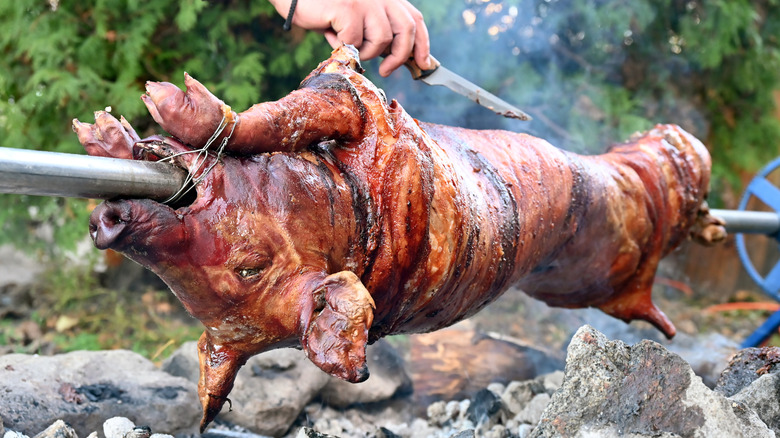 traditional whole hog over a spit roast
