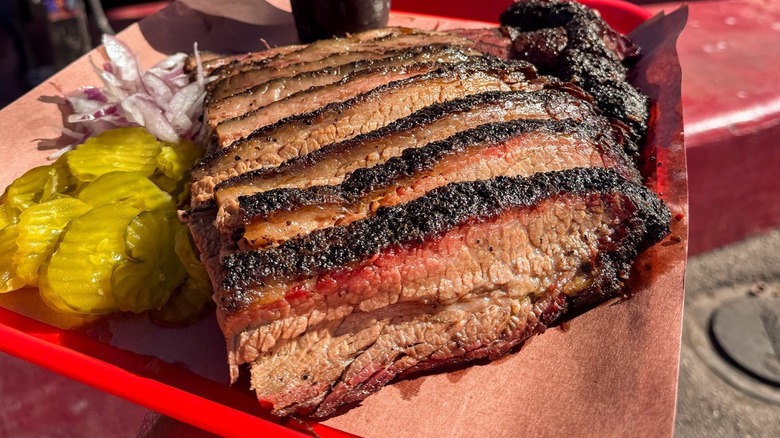 Terry Black's brisket with pickles and onions