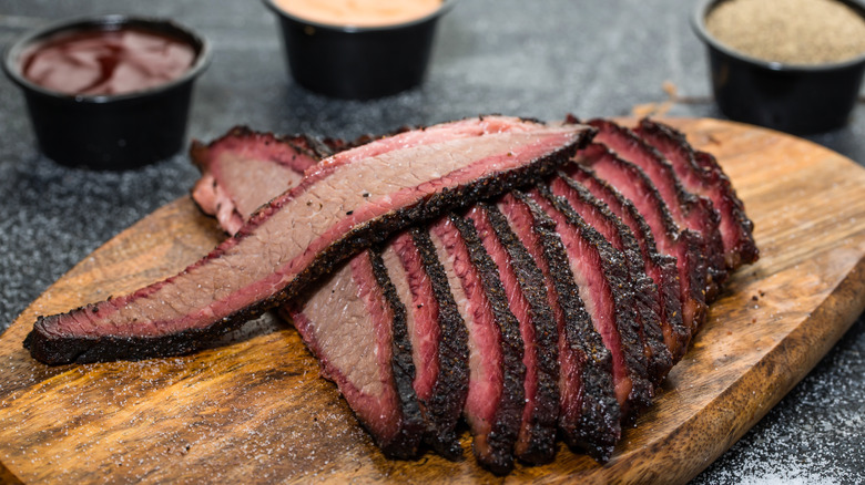 A plate of sliced brisket