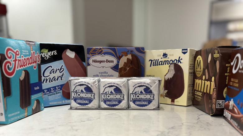 A lineup of popular ice cream bar boxes