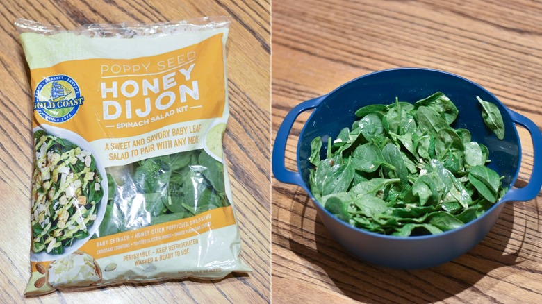 A package of poppyseed honey dijon salad next to a blue bowl of salad