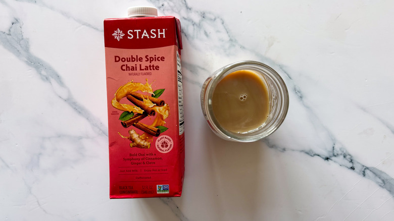 Stash double spice chai latte on marble surface