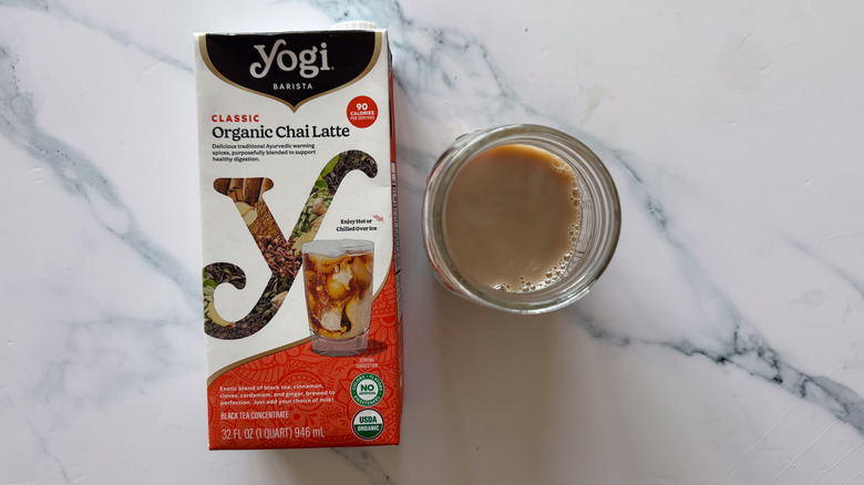 Yogi chai on a marble surface