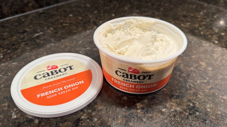 Cabot French onion dip on countertop