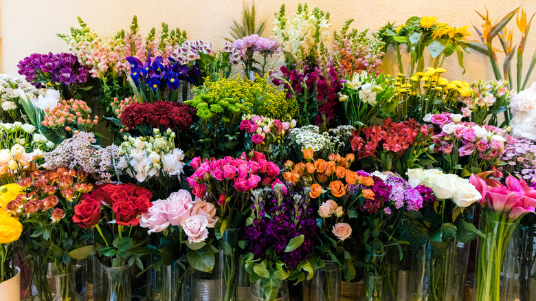 A variety of fresh-cut flower bouquets